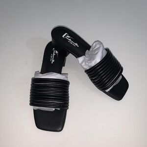 Cinderella Of Boston Sandals Womens Size 3 Black Leather Slide Heel Comfort